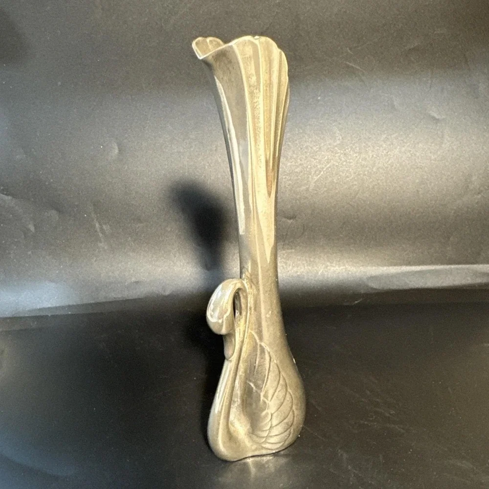 Vintage Silver‎ Plated Swan Bud Vase Art Deco Design Weighted Bottom 7